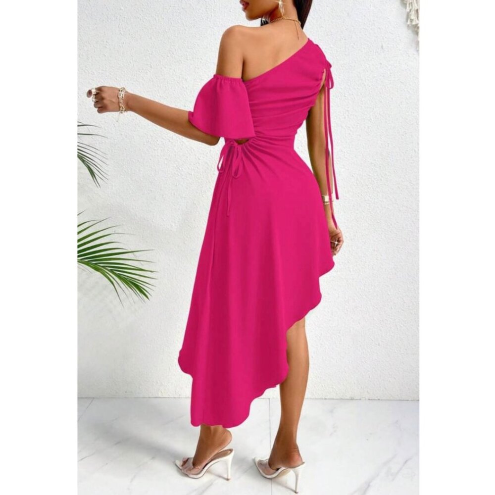 One Shoulder Fuchsia Pink Asymmetrical Sundress XL NIB
